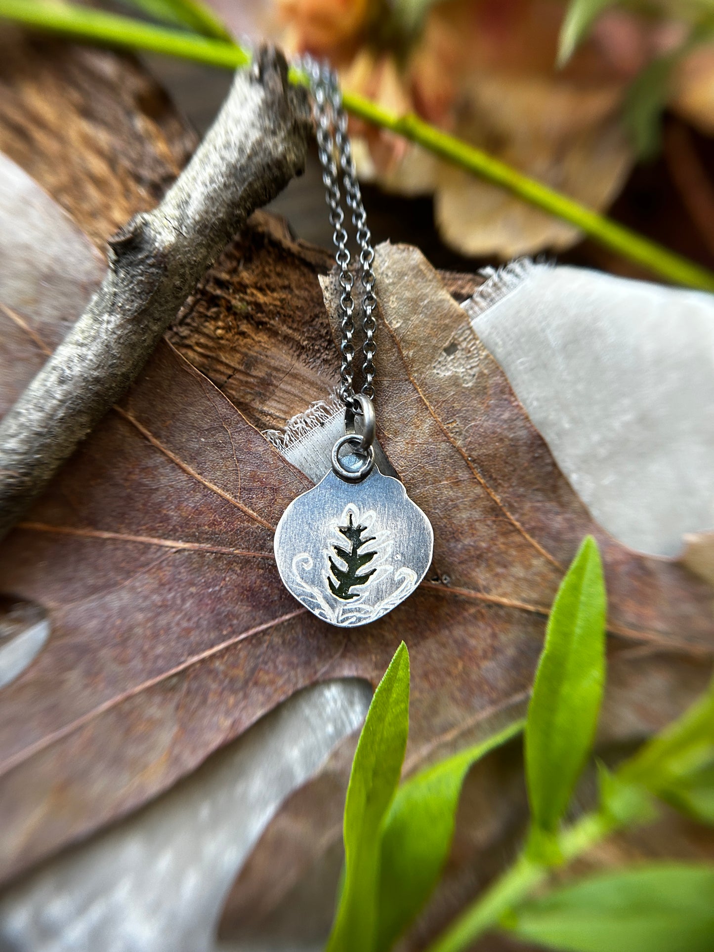 Fern Snail with Vesuvianite Necklace- sterling silver jewlery