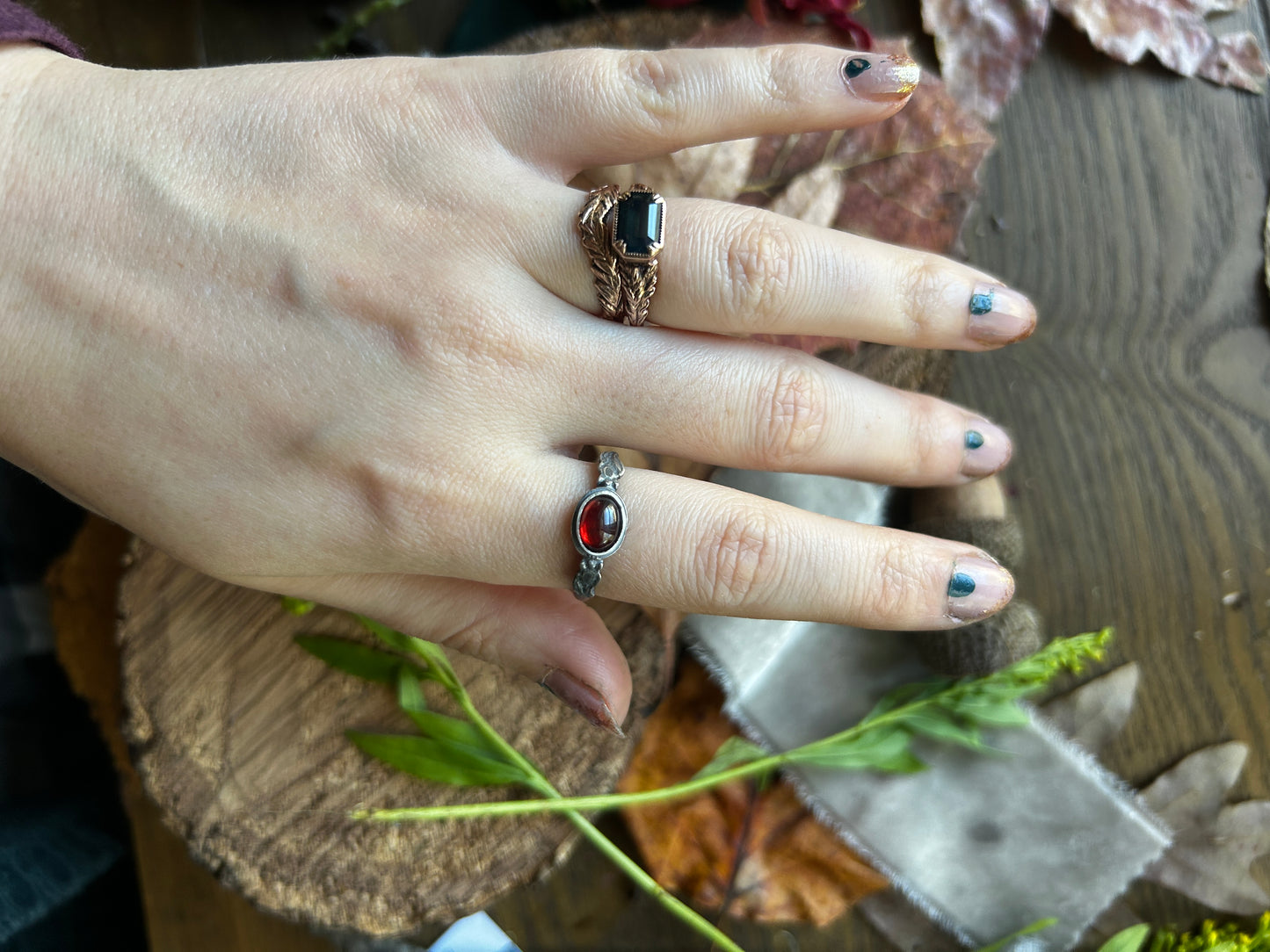 Pomegranate Garnet Ring with hidden moon- sterling silver jewelry