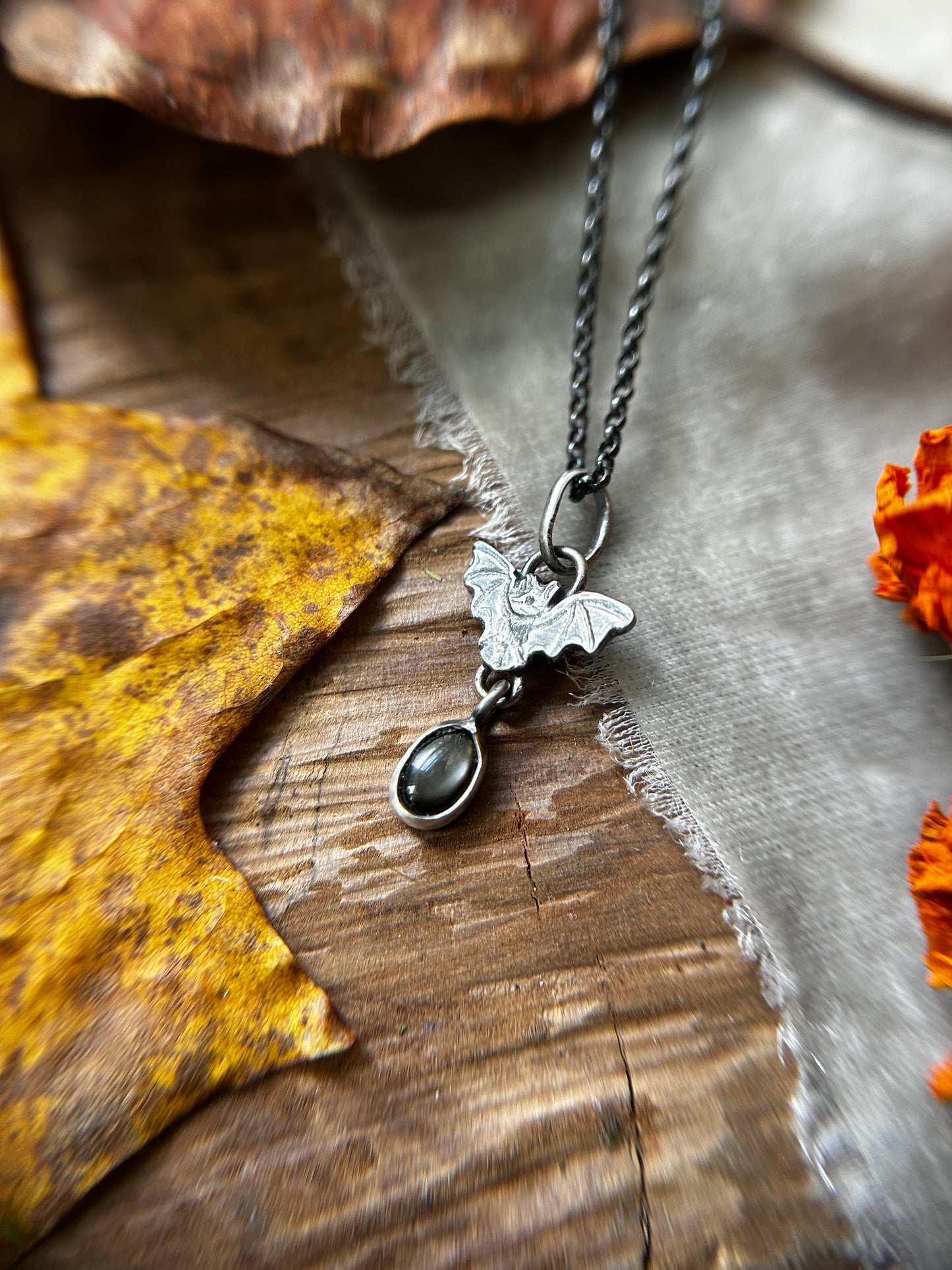 Bat Necklace with star sapphire- sterling silver jewelry- PRE ORDER