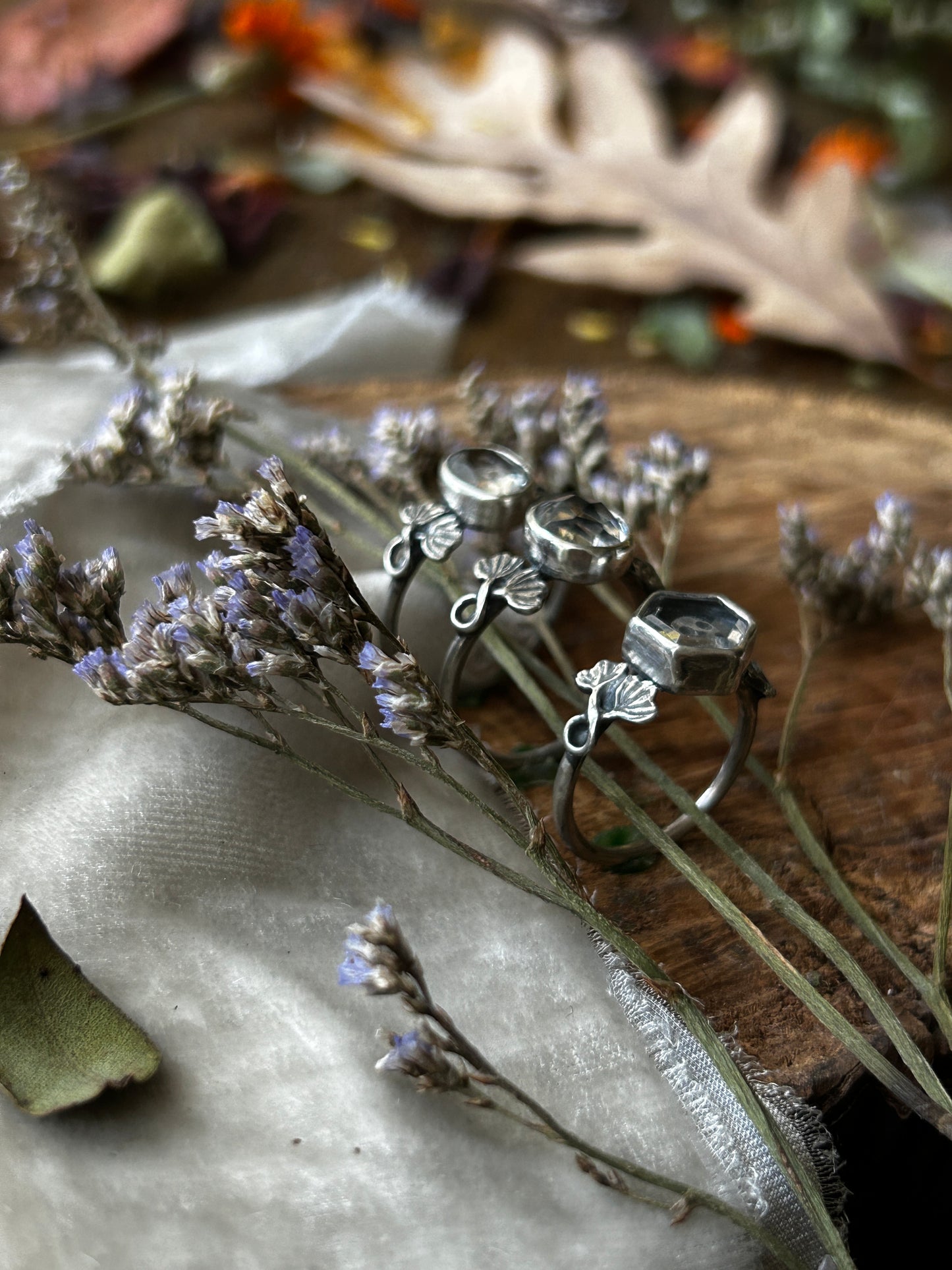 Skull & ivy ring -memento mori sterling silver with quartz jewelry