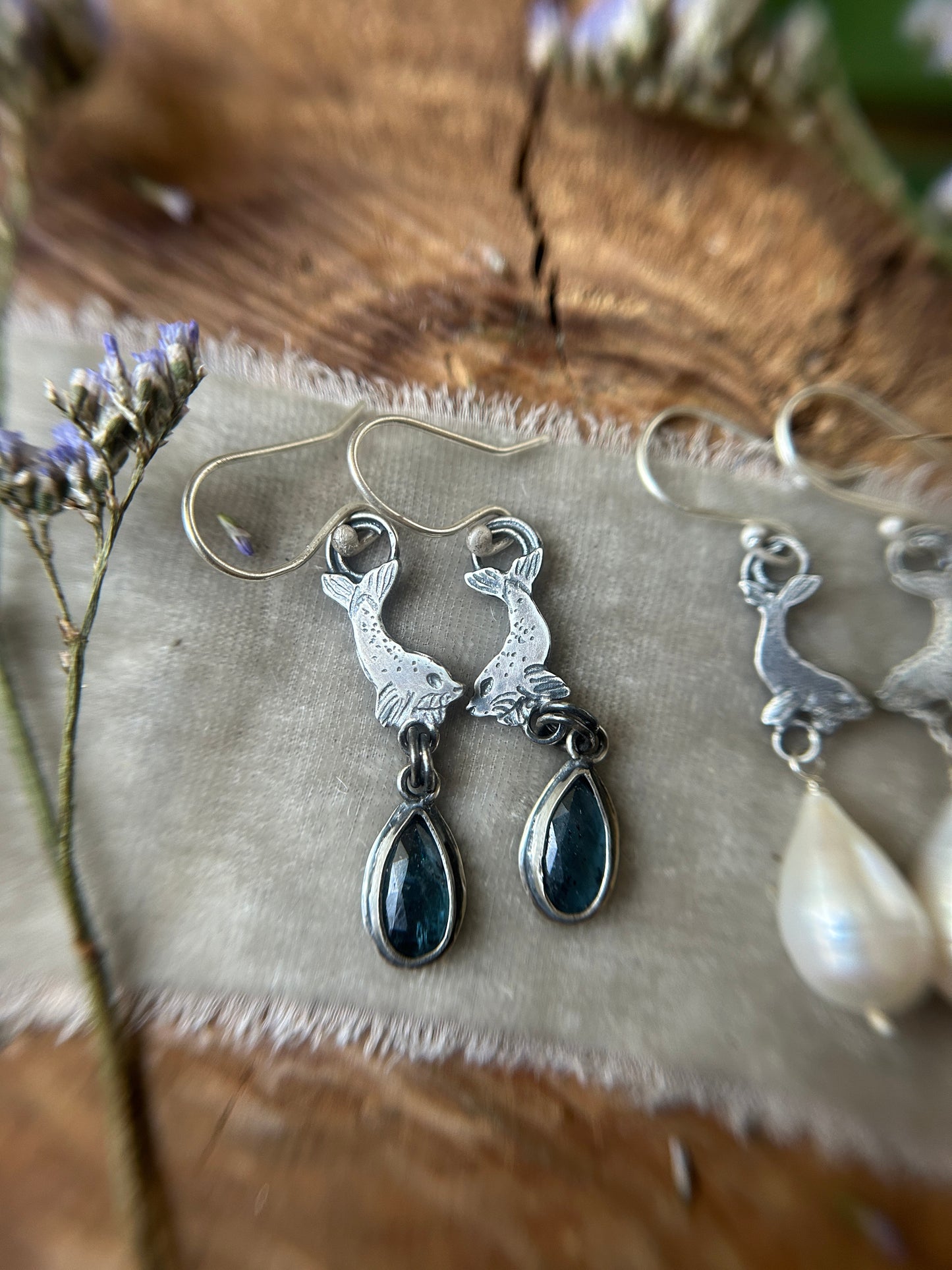 Selkie Seal Earrings choice of gem- sterling silver jewelry