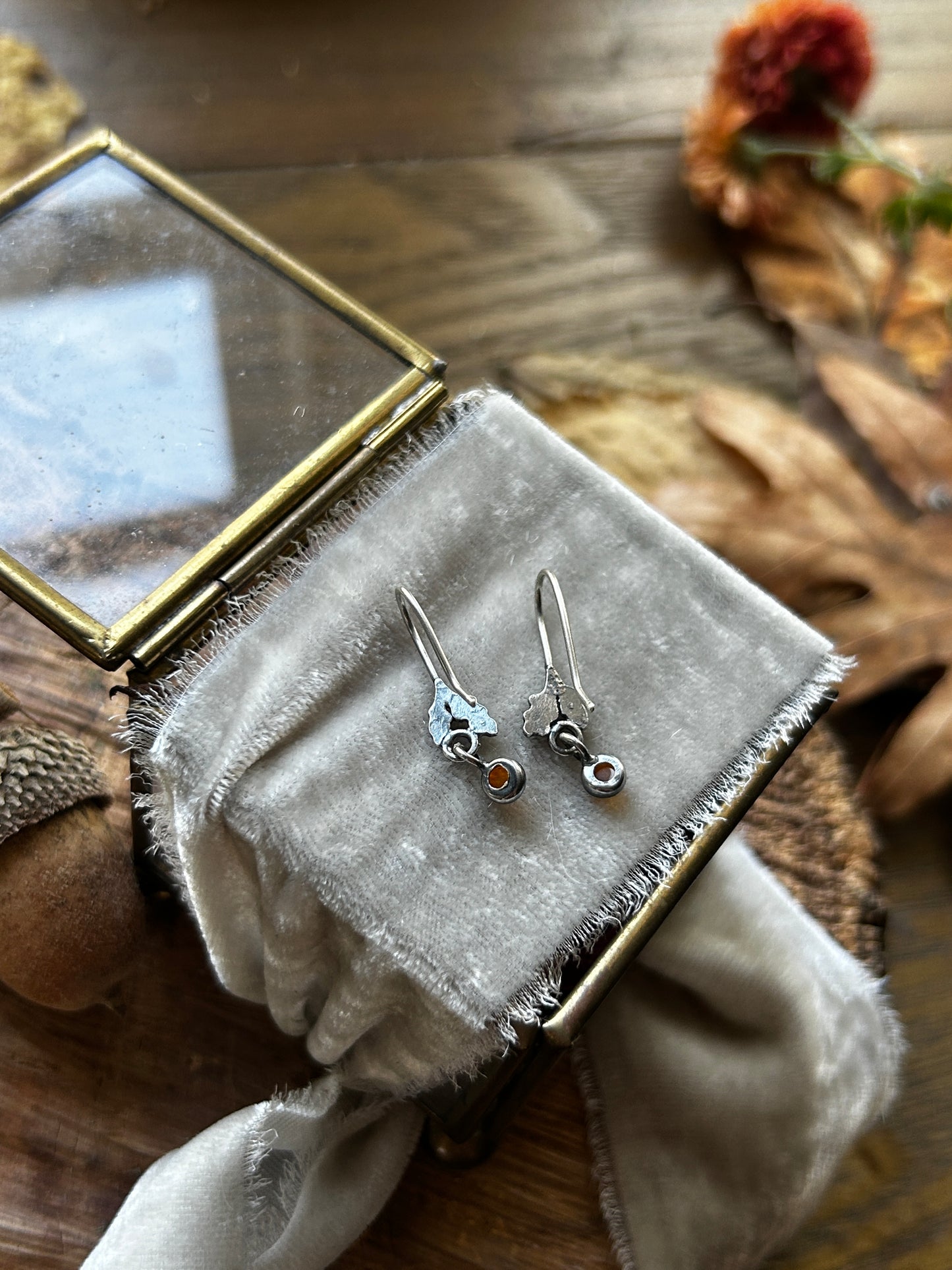 Oak leaf and Acorn Earrings- Sterling silver jewelry with gemstone charm