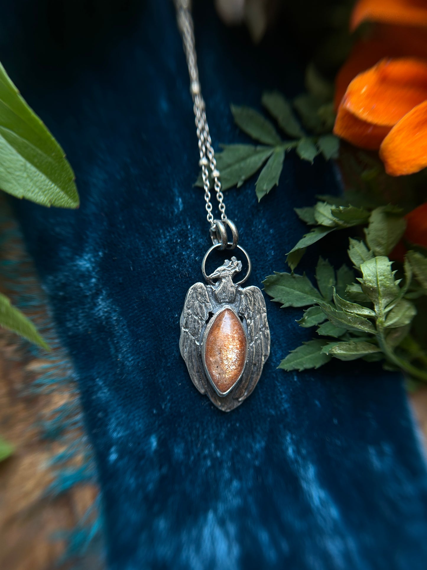 Phoenix Sunstone Necklace- sterling silver jewelry