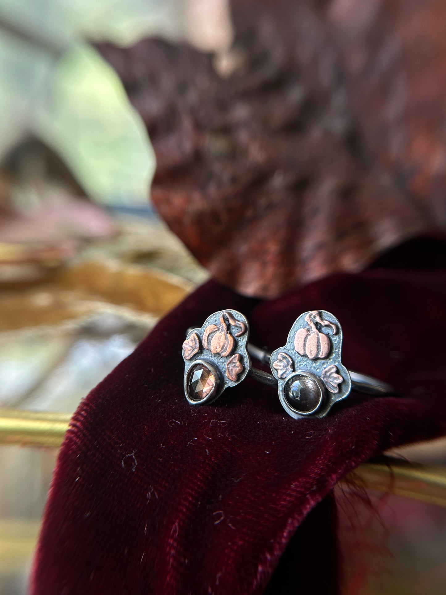 Ready to ship pumpkin rings sizes 6.75,8, 9 in zircon and black moonstone