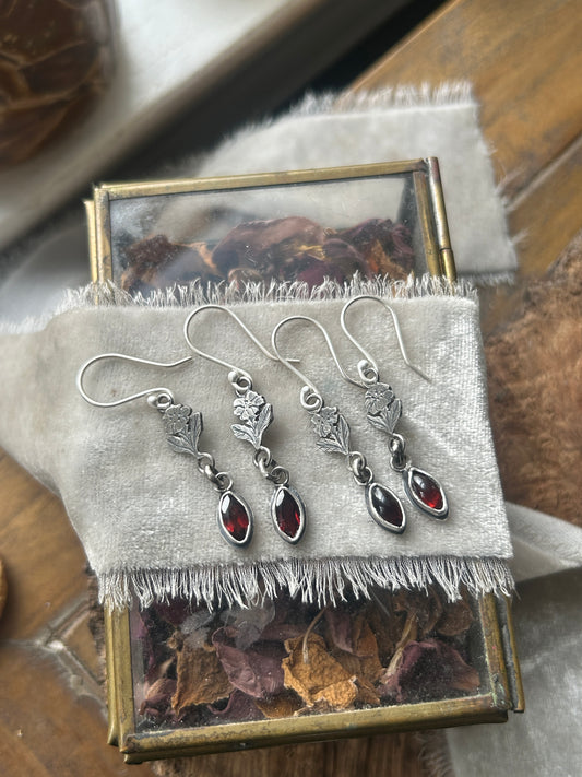 Wild Rose Garnet Earrings- sterling silver jewelry