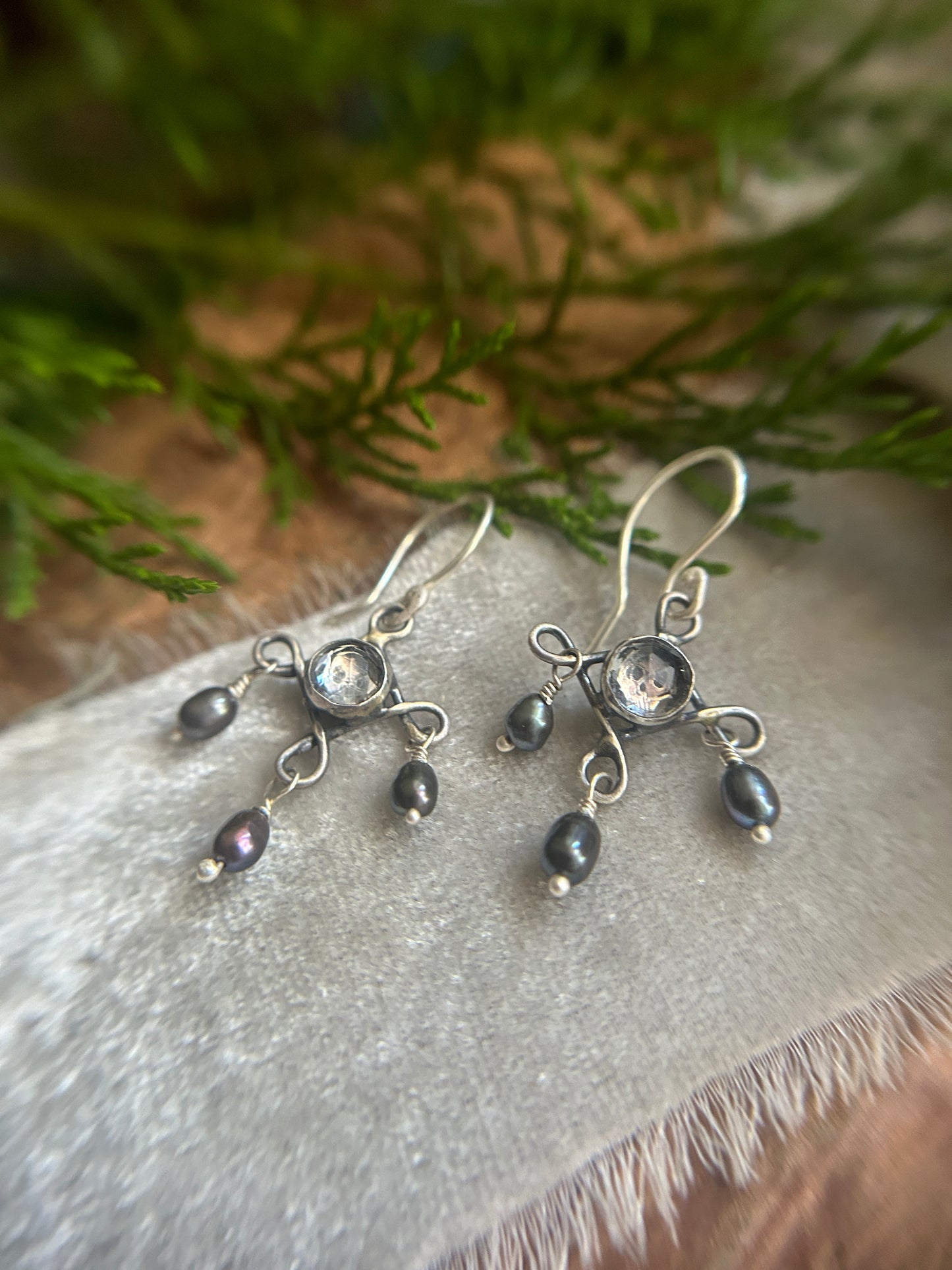 Skull Chandelier Earrings with black or white pearls- sterling silver memento mori jewelry