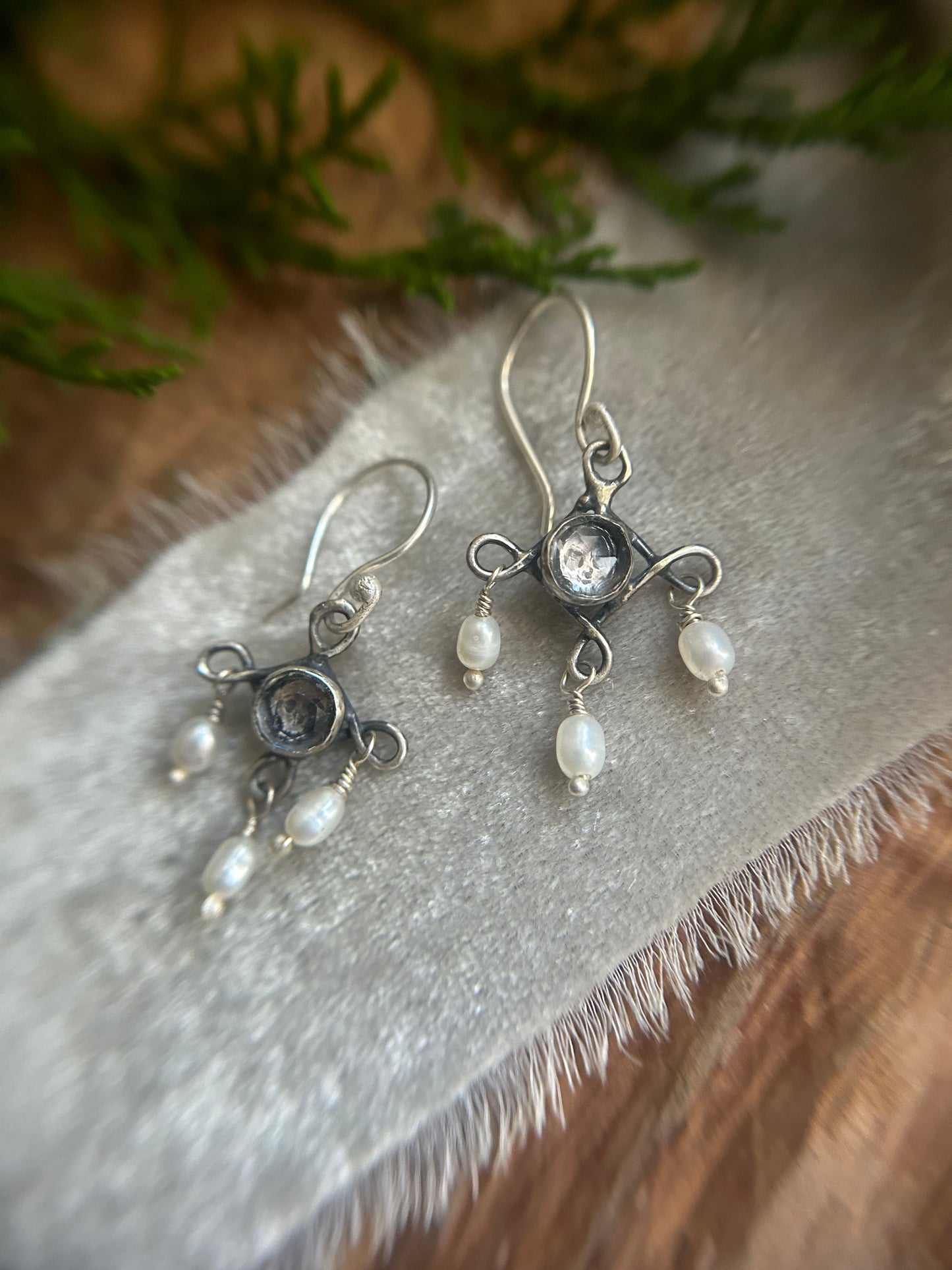 Skull Chandelier Earrings with black or white pearls- sterling silver memento mori jewelry