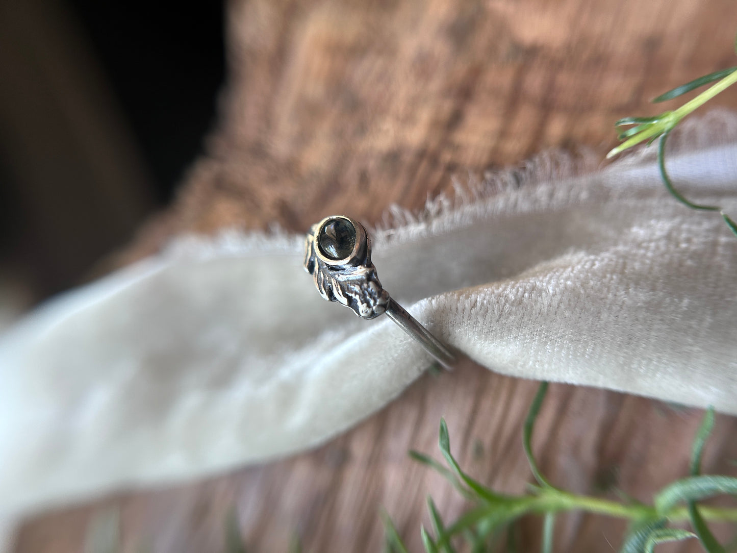 Meadowsweet sprig with songea sapphire ring- Sterling silver jewelry