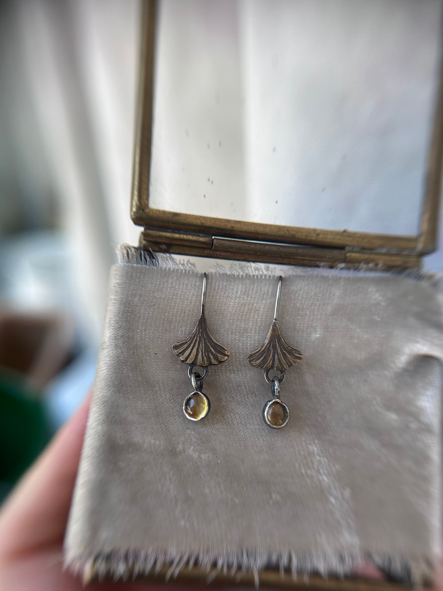 Woodland Gingko leaf earring- Sterling silver with brass jewelry