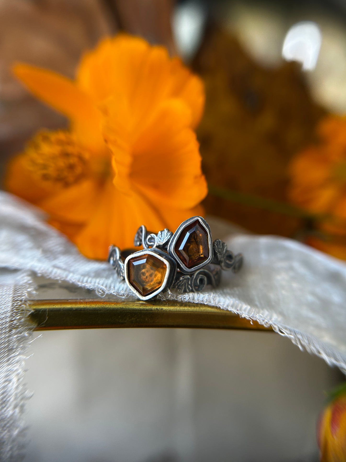 Pumpkin Rings with Hessonite Garnet gems- Sterling silver jewelry