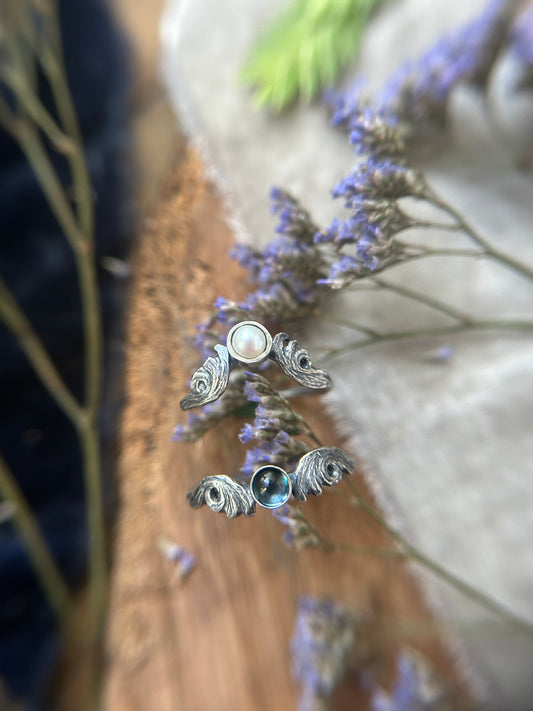 Ocean Waves Stacking Ring- choice of pearl or gem- sterling silver- jewelry