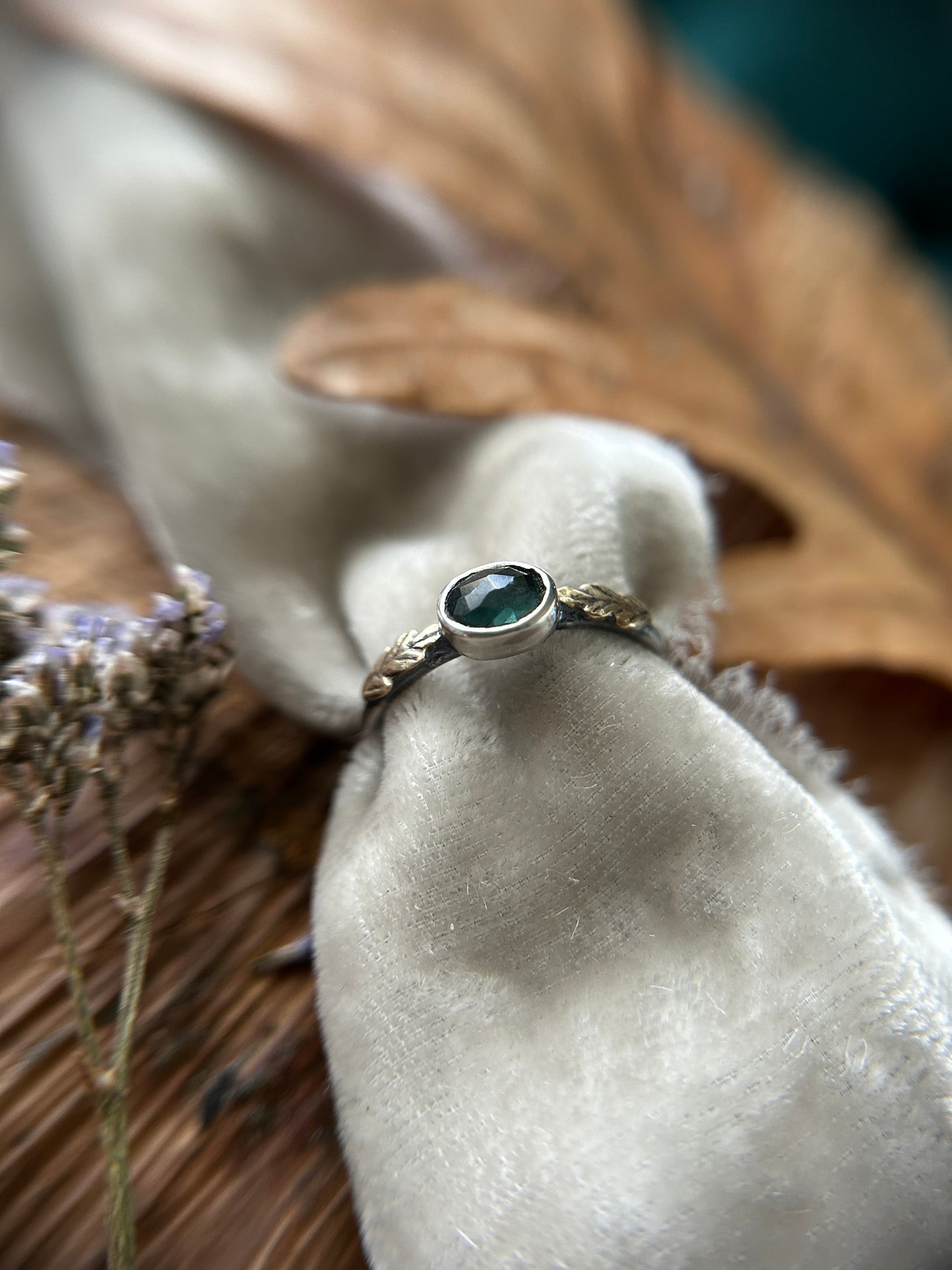 Woodland leaf stackable ring- choice of gemstone, leaves, and ring size sterling silver with choice of brass or copper made to order jewelry