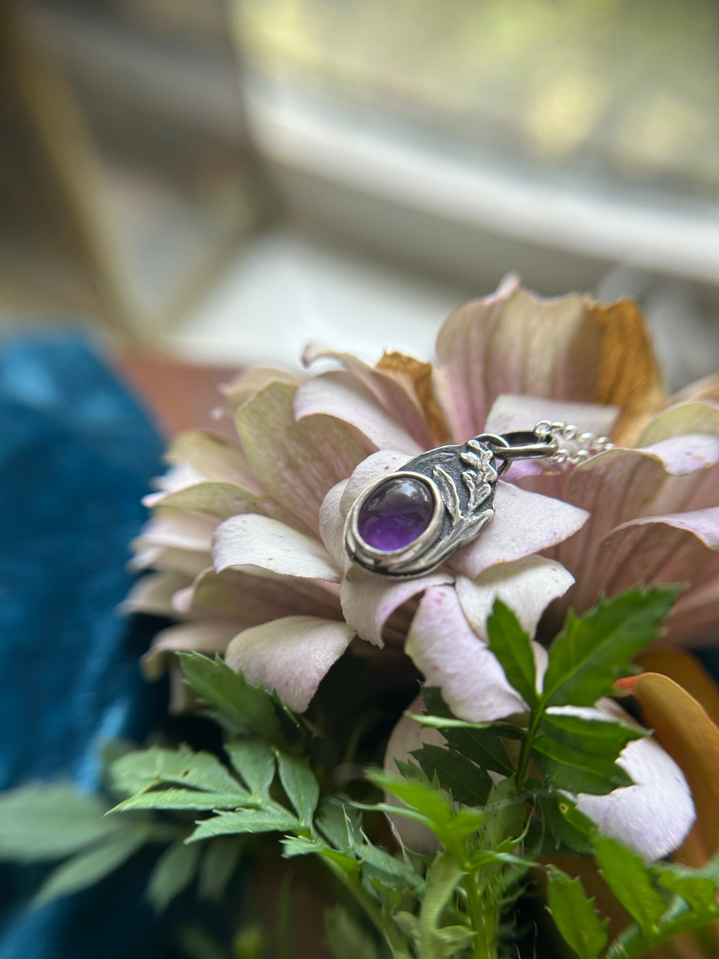 Lavender Sprig with Amethyst Necklace- sterling silver jewelry
