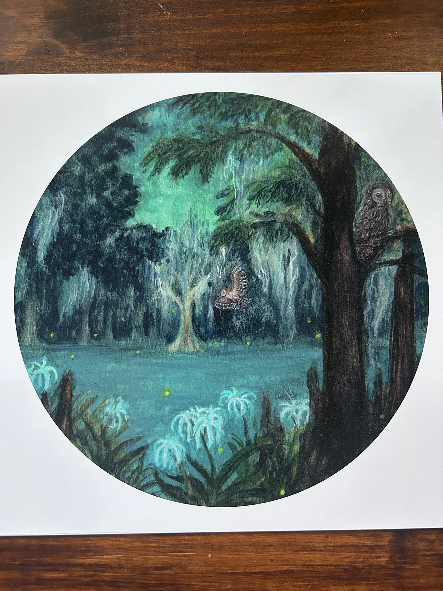 Night Ghosts of the Swamp- Art print of watercolor swamp scene