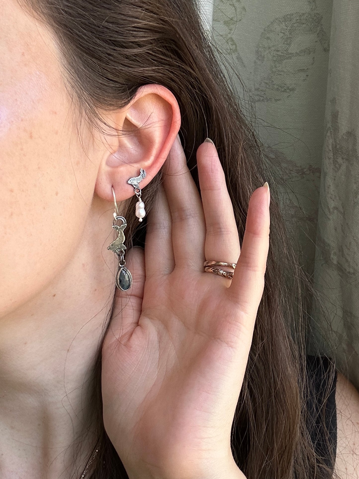 Selkie Seal Earrings choice of gem- sterling silver jewelry