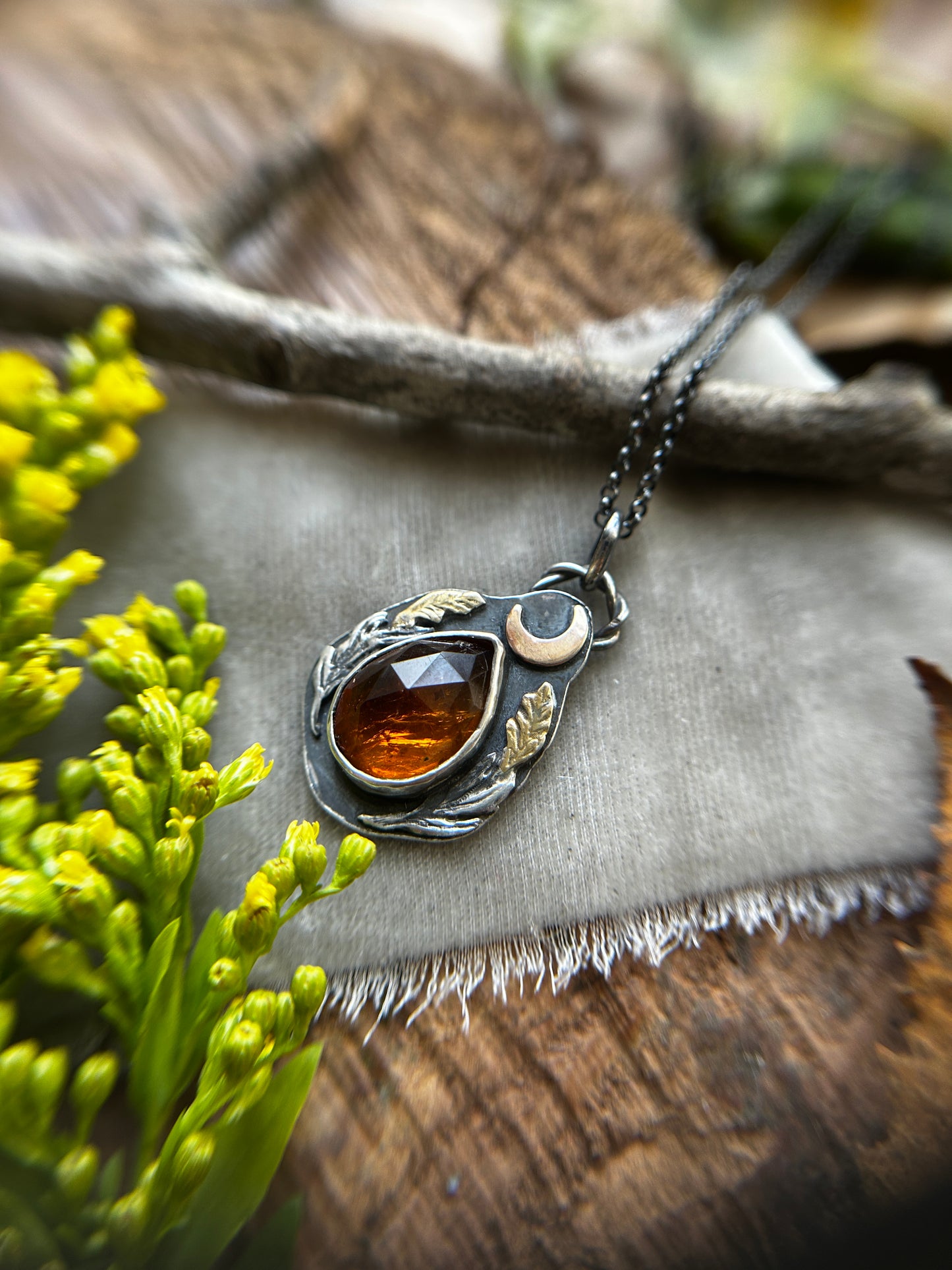 Goldenrod Moon Citrine Necklace- discounted-sterling silver and brass jewelry