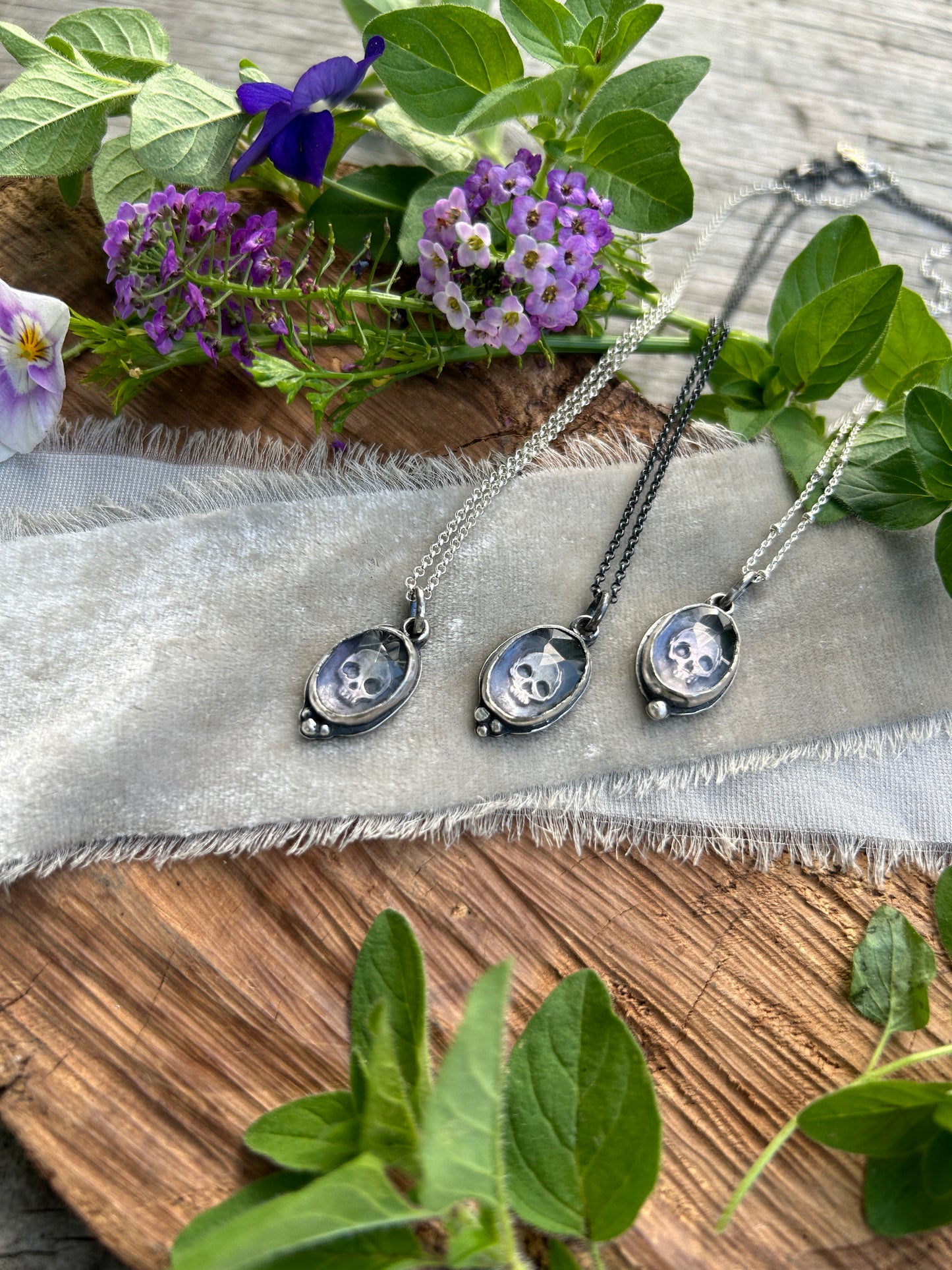 Amethyst skull necklaces-memento mori sterling silver ready to ship pendants