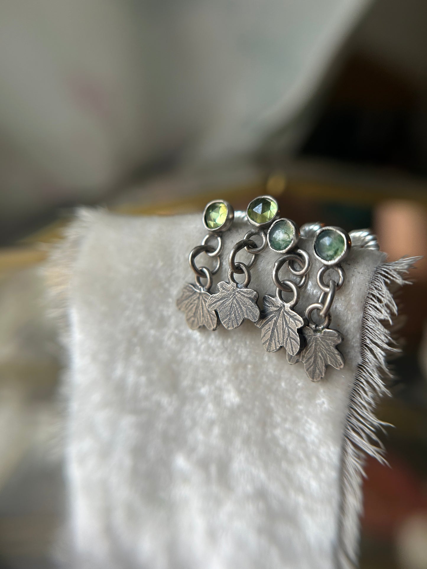 Ivy Earrings in moss agate or peridot- sterling silver