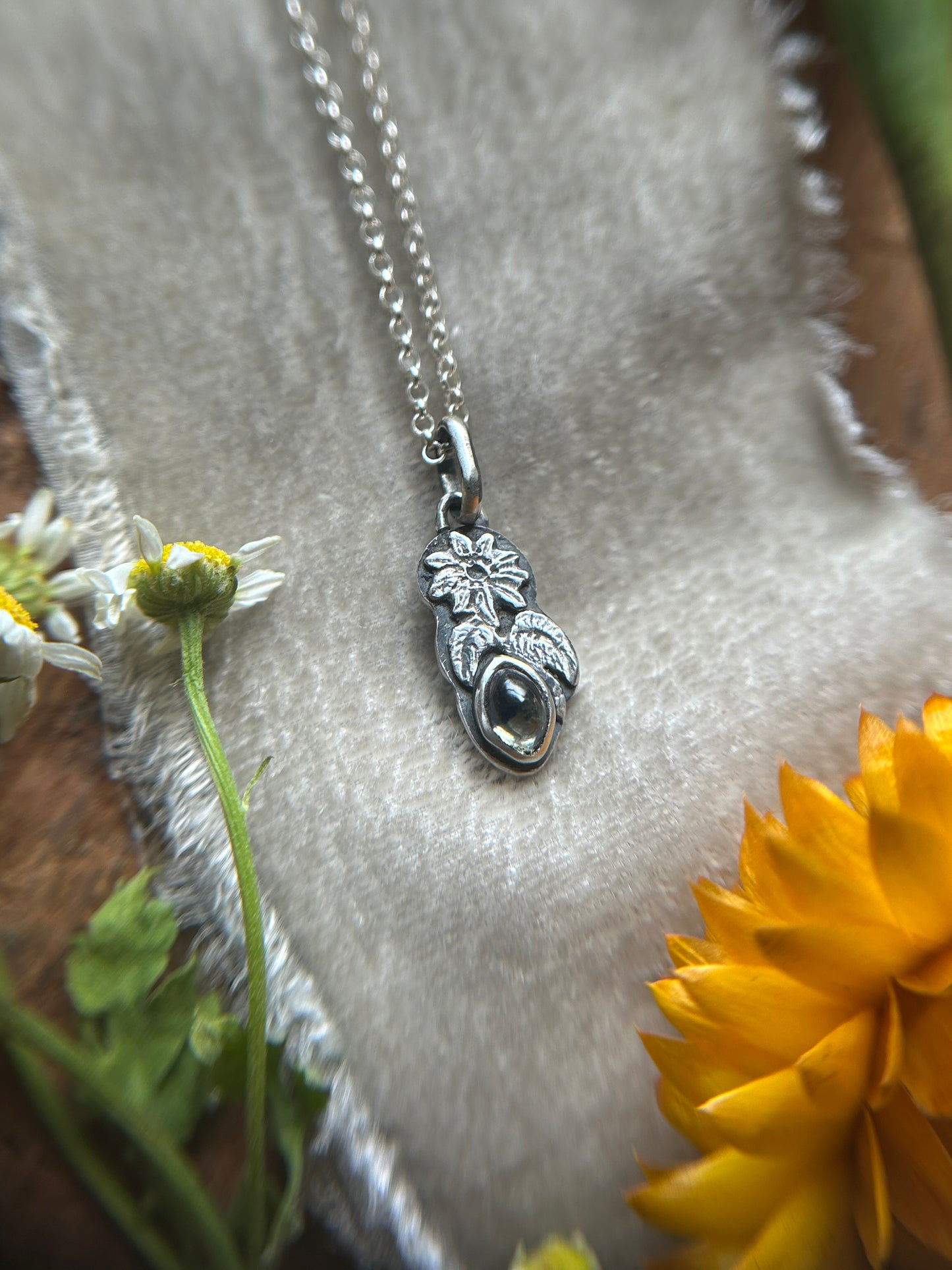 Songea sapphire sunflower necklace- Sterling silver jewelry
