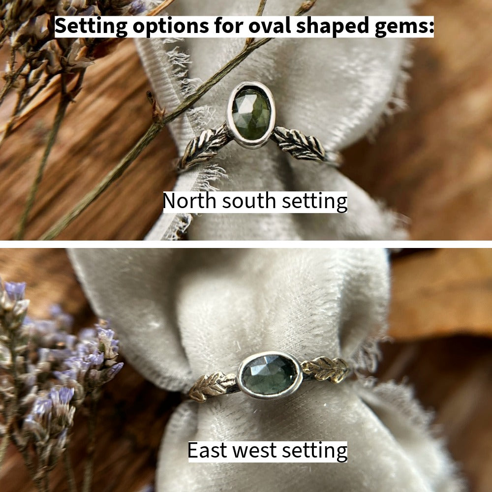 Woodland leaf stackable ring- choice of gemstone, leaves, and ring size sterling silver with choice of brass or copper made to order jewelry