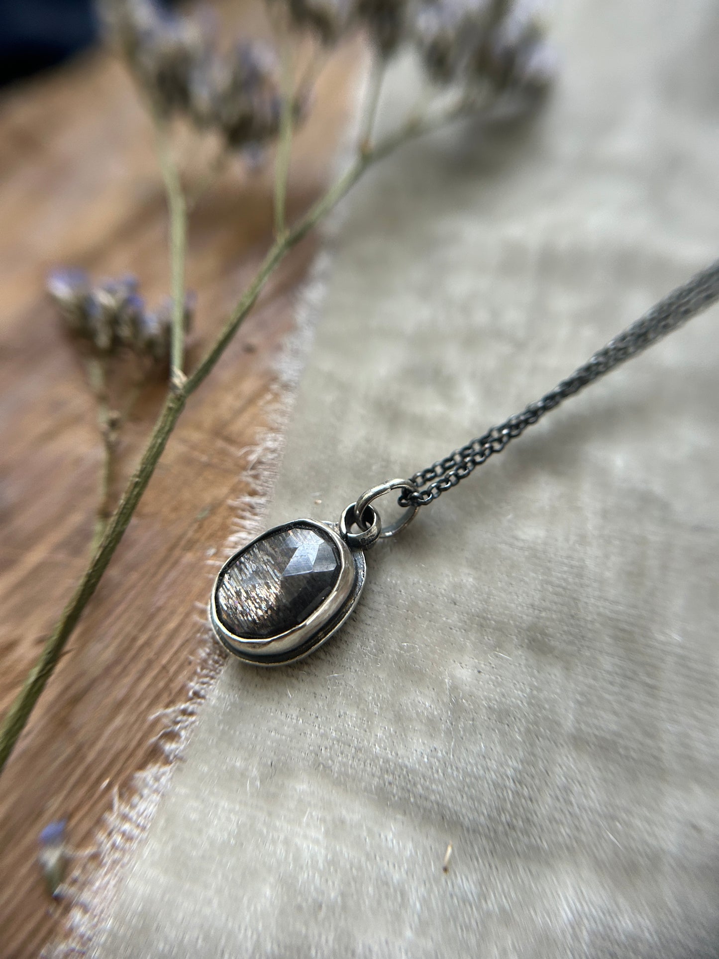 Mournful Orca with Black Moonstone Necklace- sterling silver jewelry
