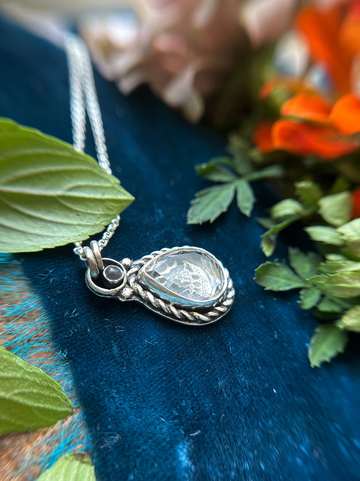 Sailing Ship through the Tempest - portrait cut quartz with grey moonstone- sterling silver jewelry