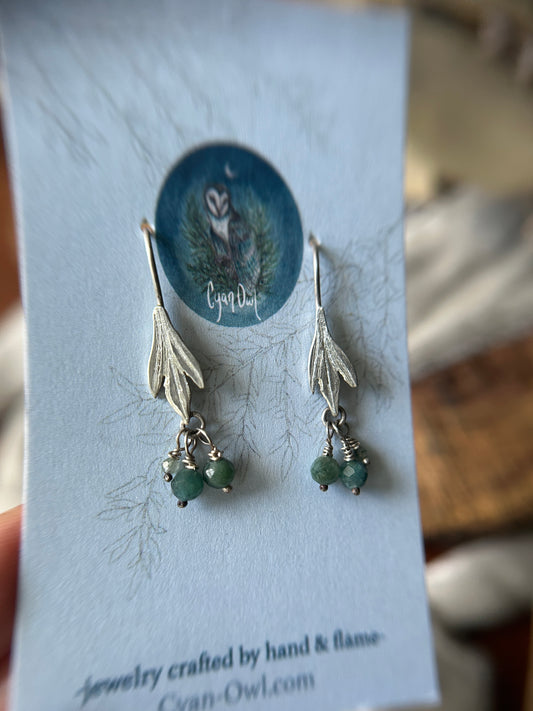 Willow drop earrings with gemstone bead charms- sterling silver jewelry