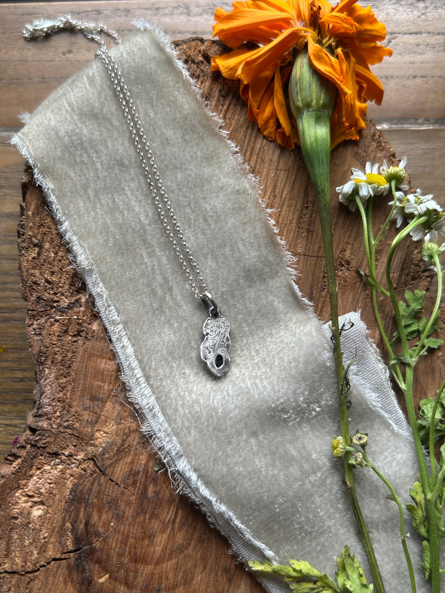 Songea sapphire sunflower necklace- Sterling silver jewelry