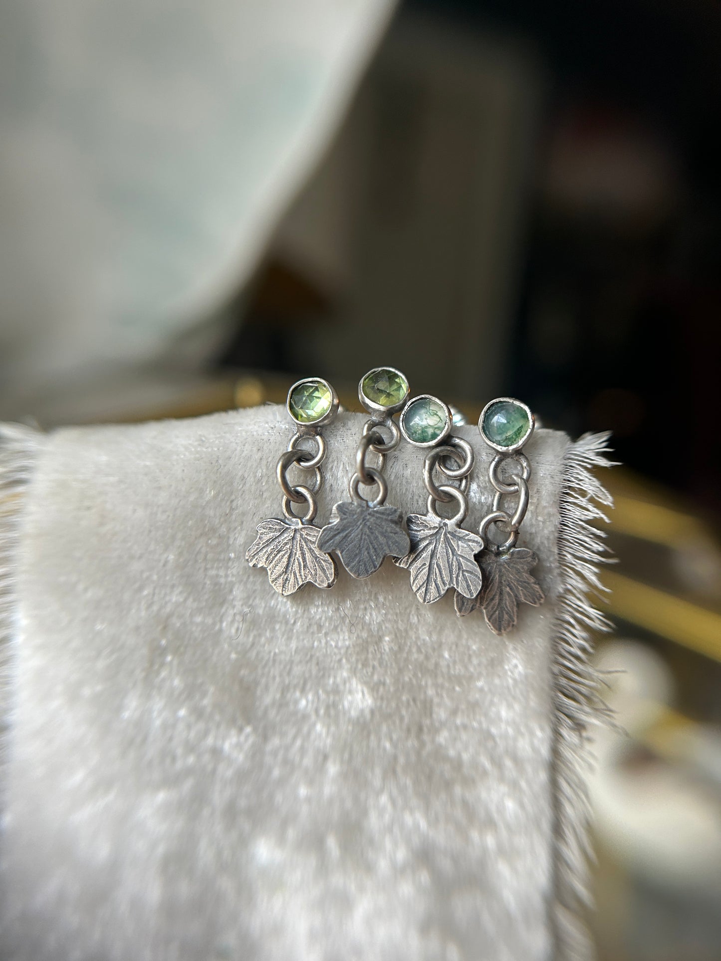 Ivy Earrings in moss agate or peridot- sterling silver