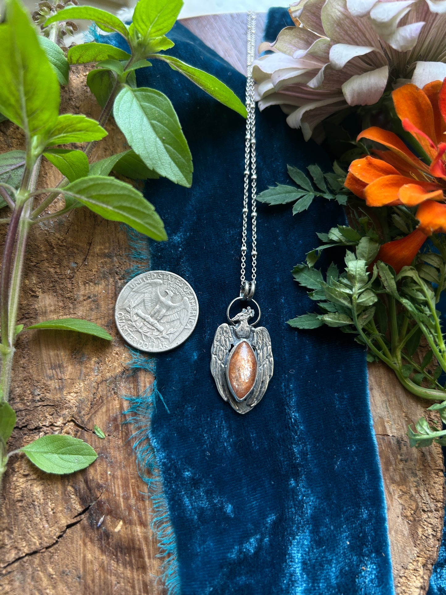 Phoenix Sunstone Necklace- sterling silver jewelry