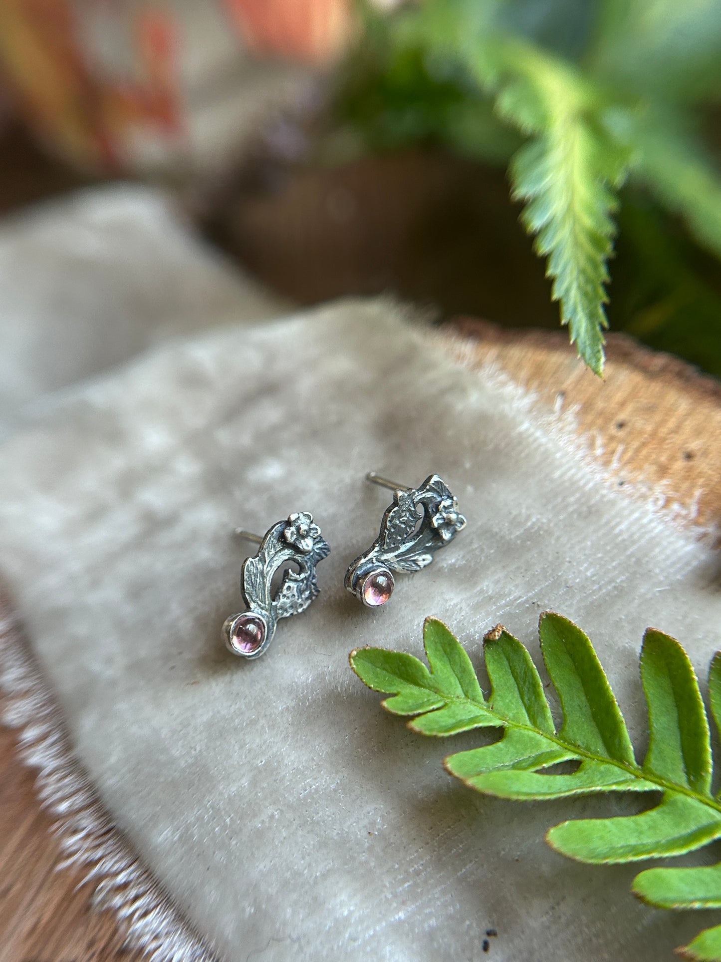 Strawberry post earrings- PREORDER-your choice of pink tourmaline or red garnet- Sterling silver earrings