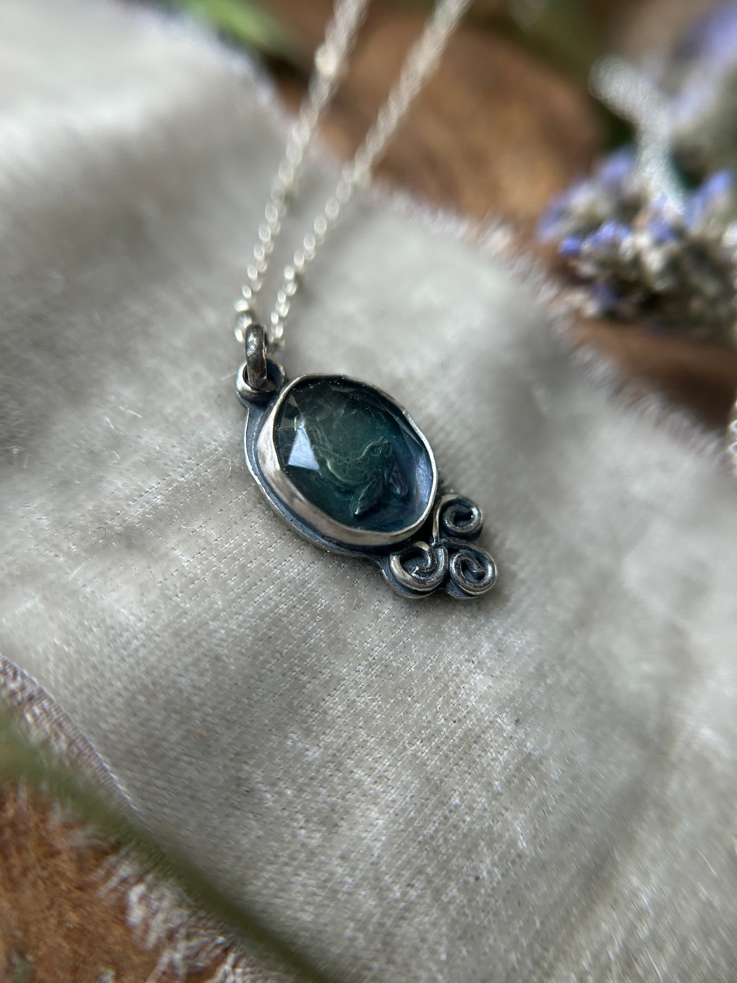 Fluorite Selkie Seal Necklace- sterling silver metalsmith made jewelry