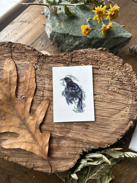 Temporary tattoo- crow bird with leafy vine
