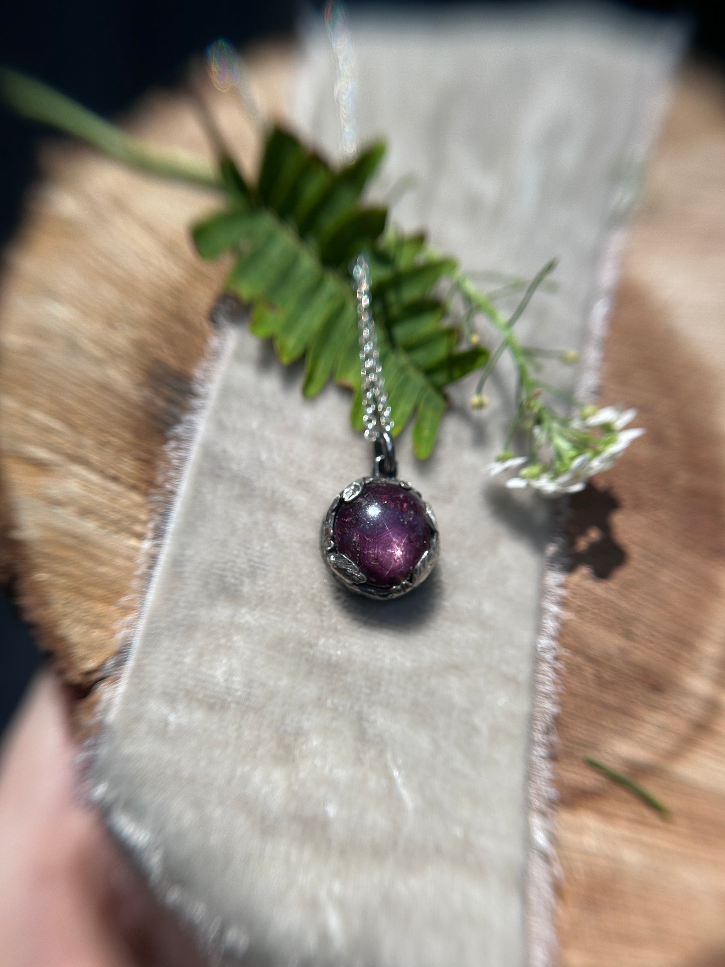 Star ruby strawberry necklace- Sterling silver jewelry