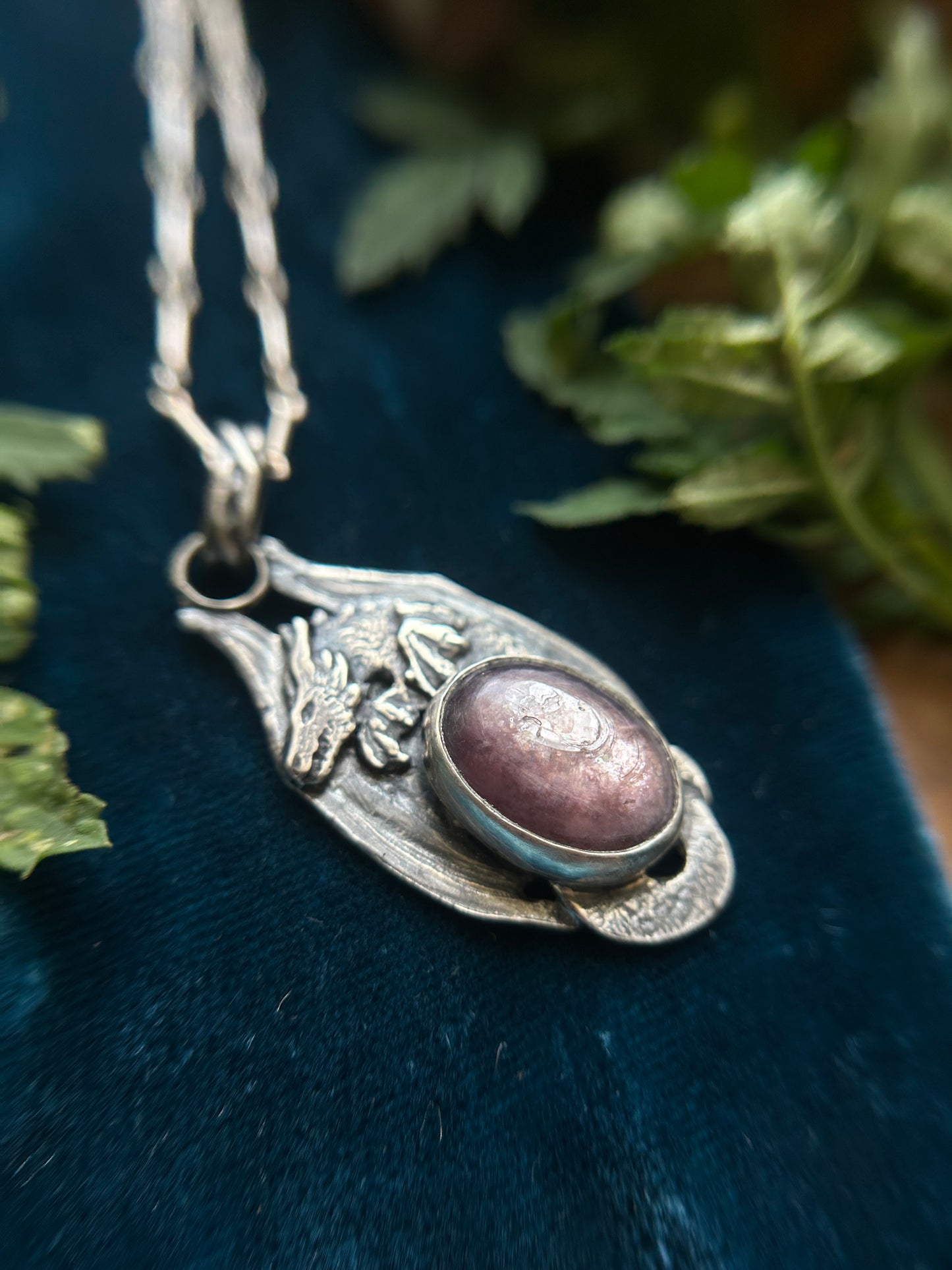 Dragon Necklace with Lepidolite- choice of small or large dragon- sterling silver jewelry