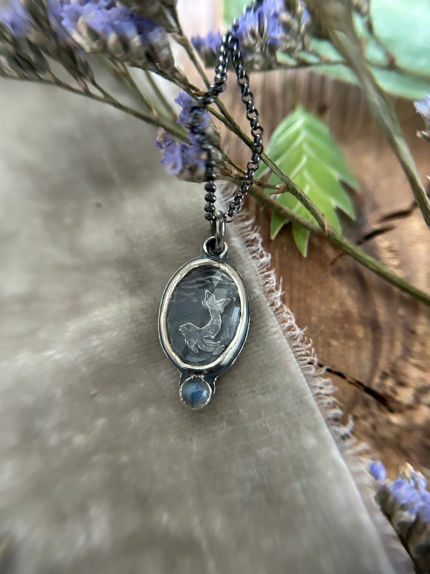 Selkie Seal under Clear Quartz Necklace- sterling silver jewelry