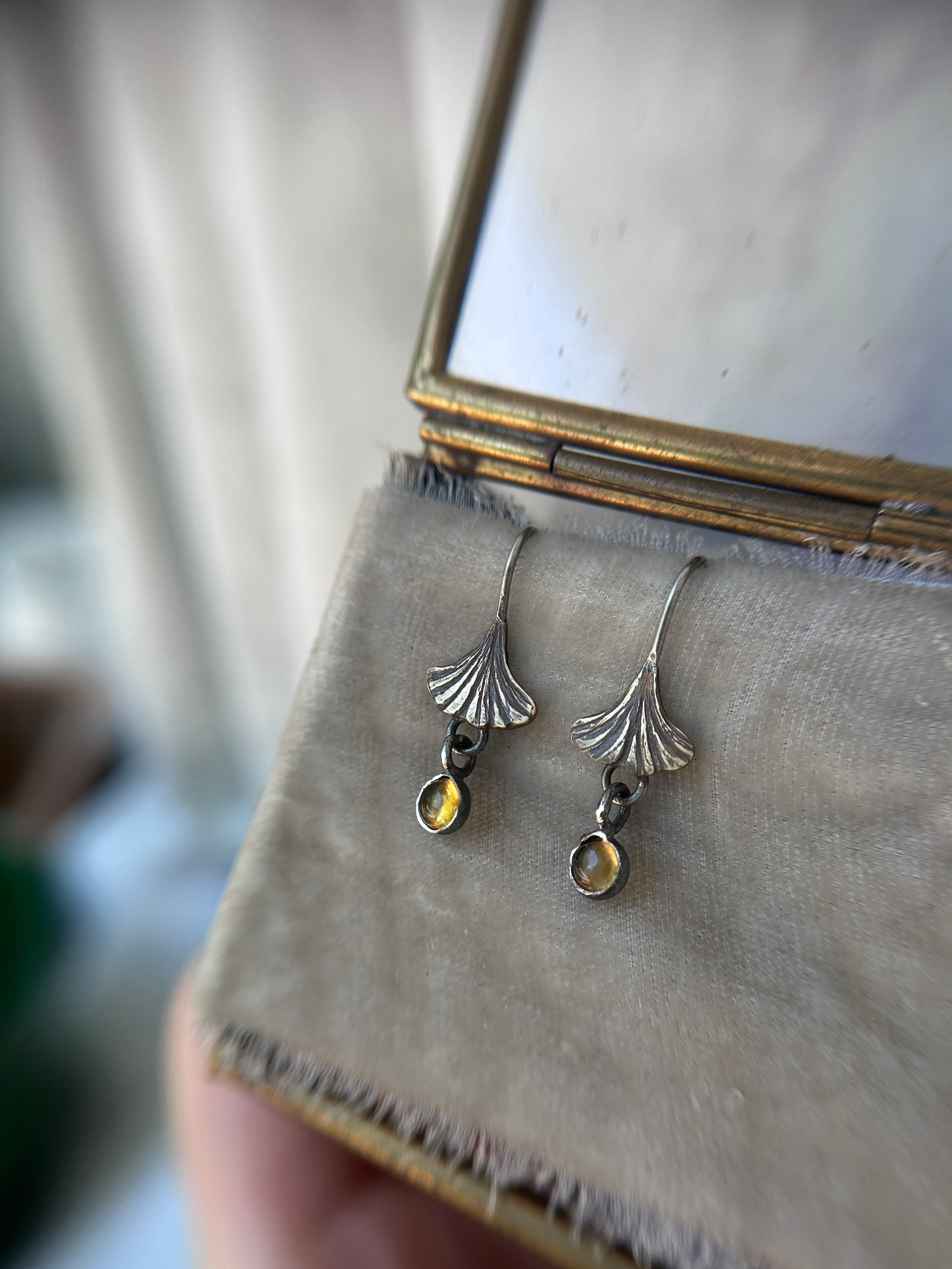 Woodland Gingko leaf earring- Sterling silver with brass jewelry