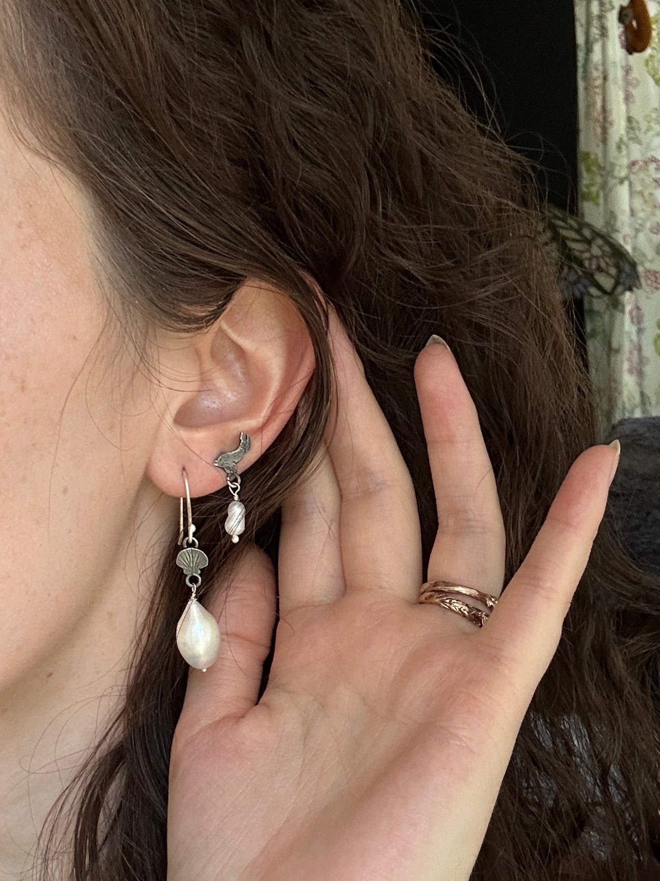 Baroque Pearl Seashell Earrings- sterling silver jewelry