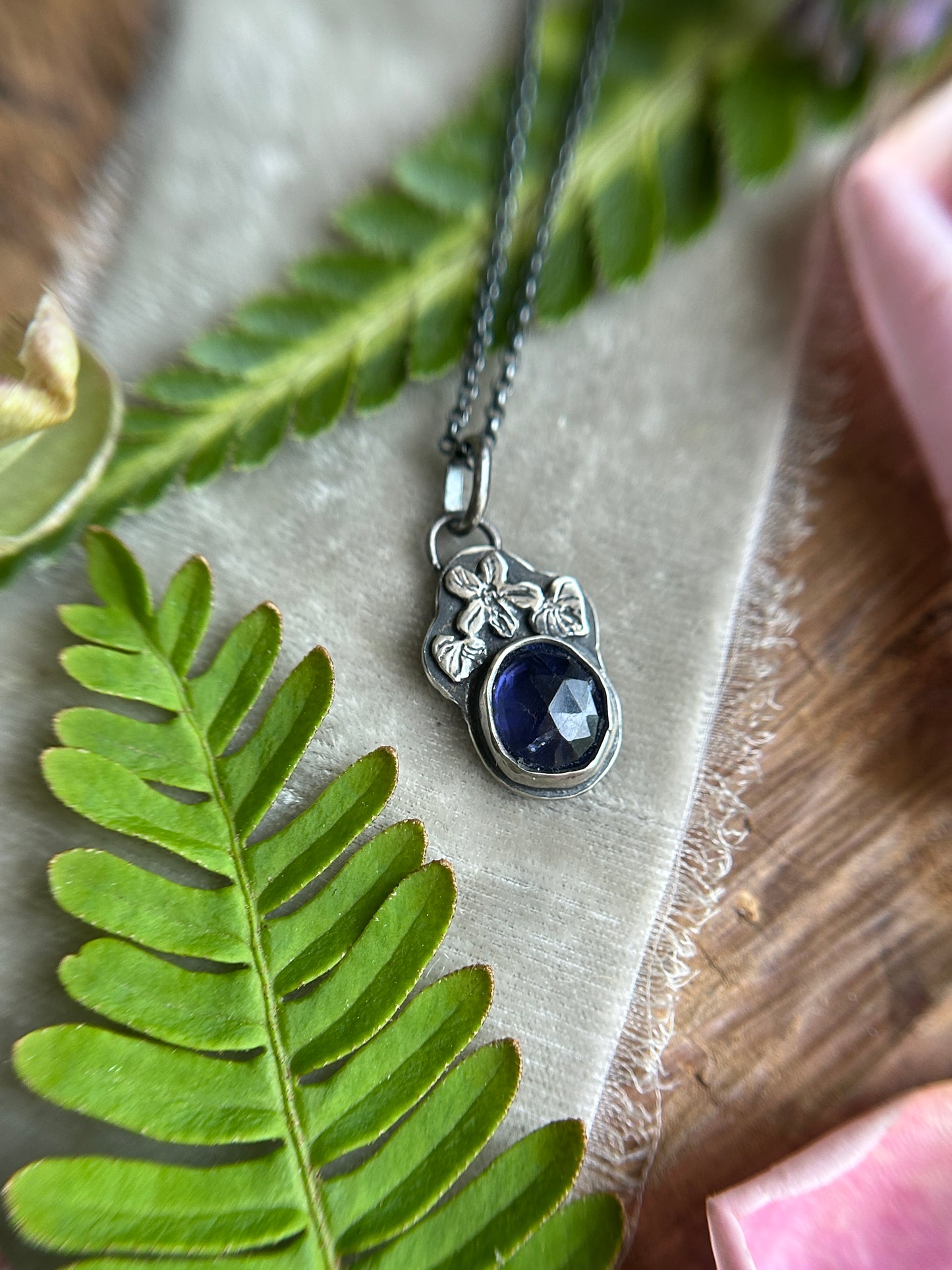 Iolite wild violet necklace-Sterling silver jewelry