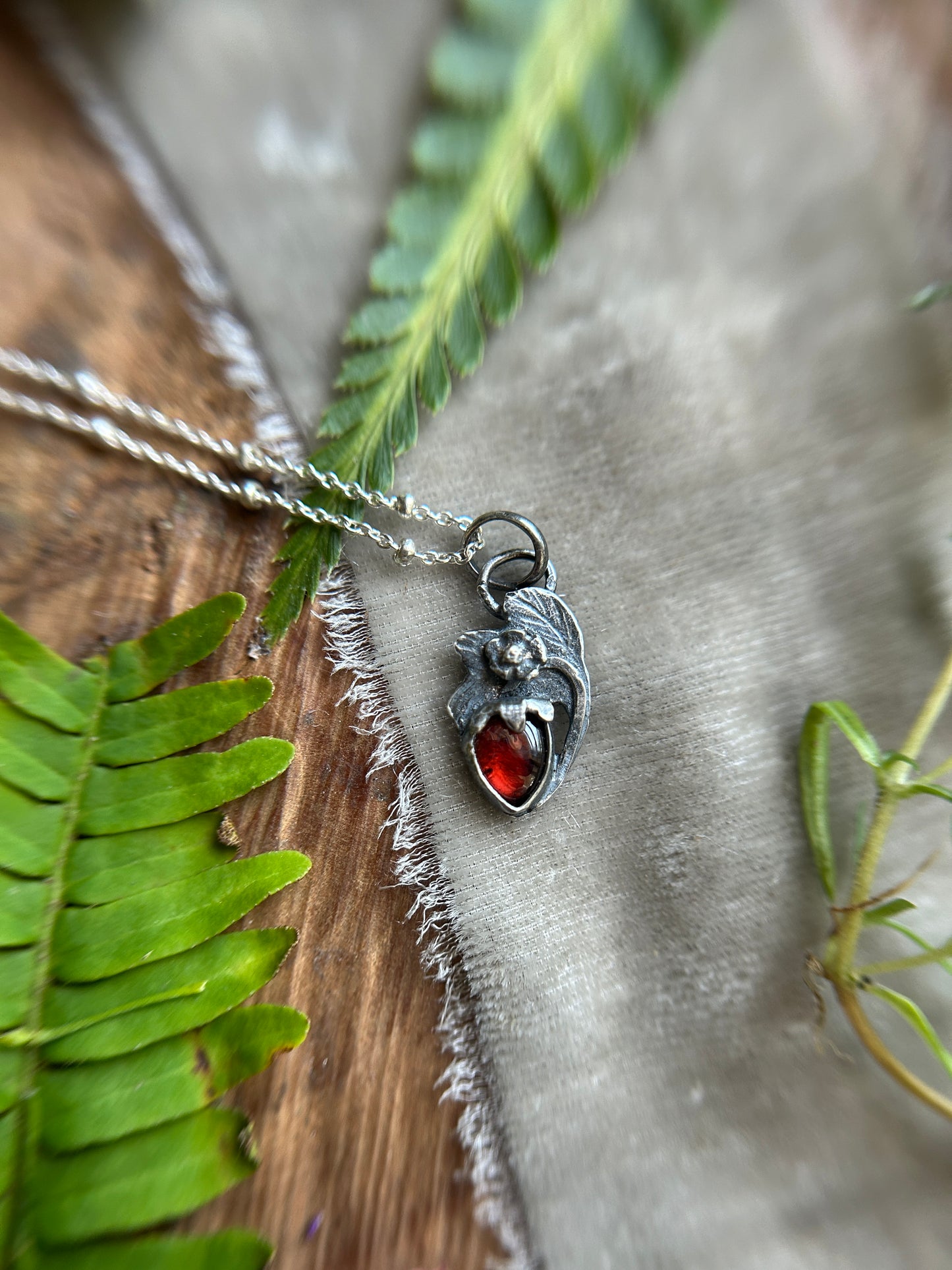 Strawberry red garnet necklace- Sterling silver jewelry