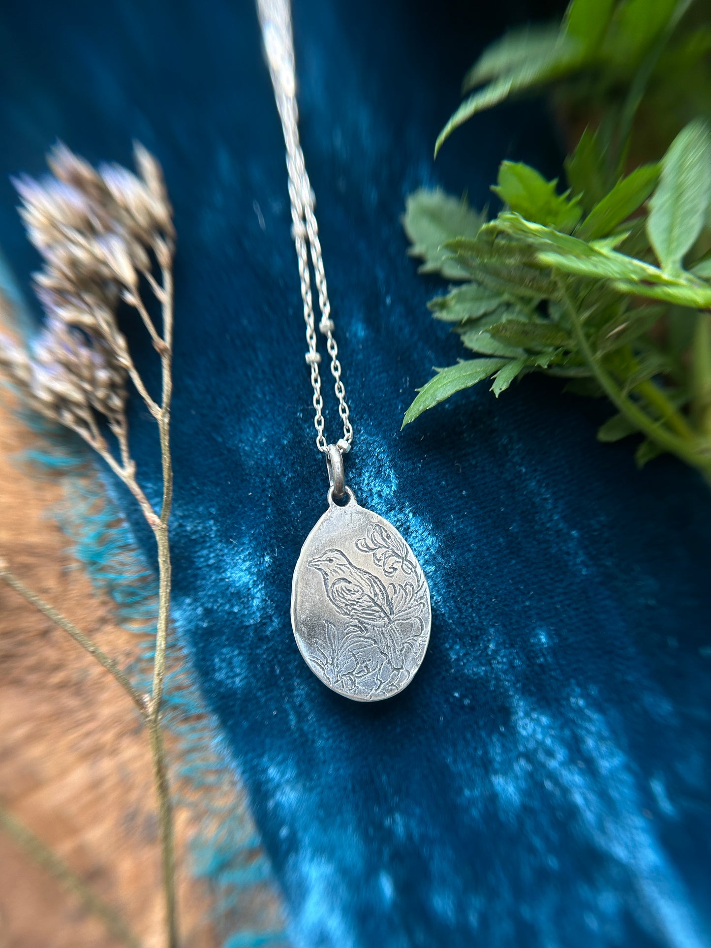 Blue Turquoise with hidden bluebird Necklace- sterling silver jewelry
