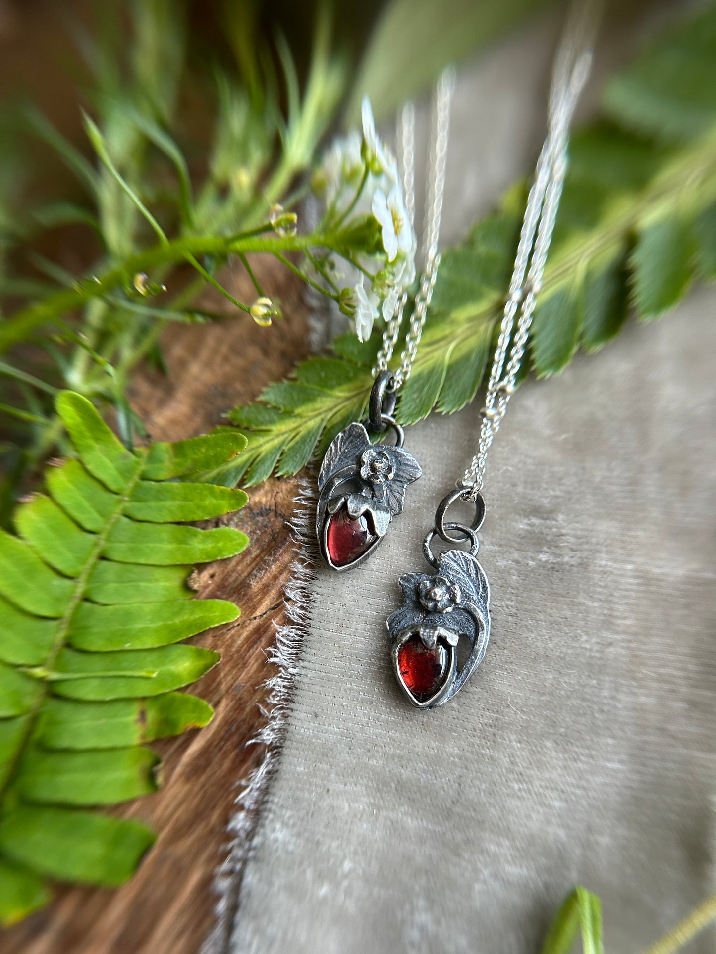 Strawberry red garnet necklace- Sterling silver jewelry