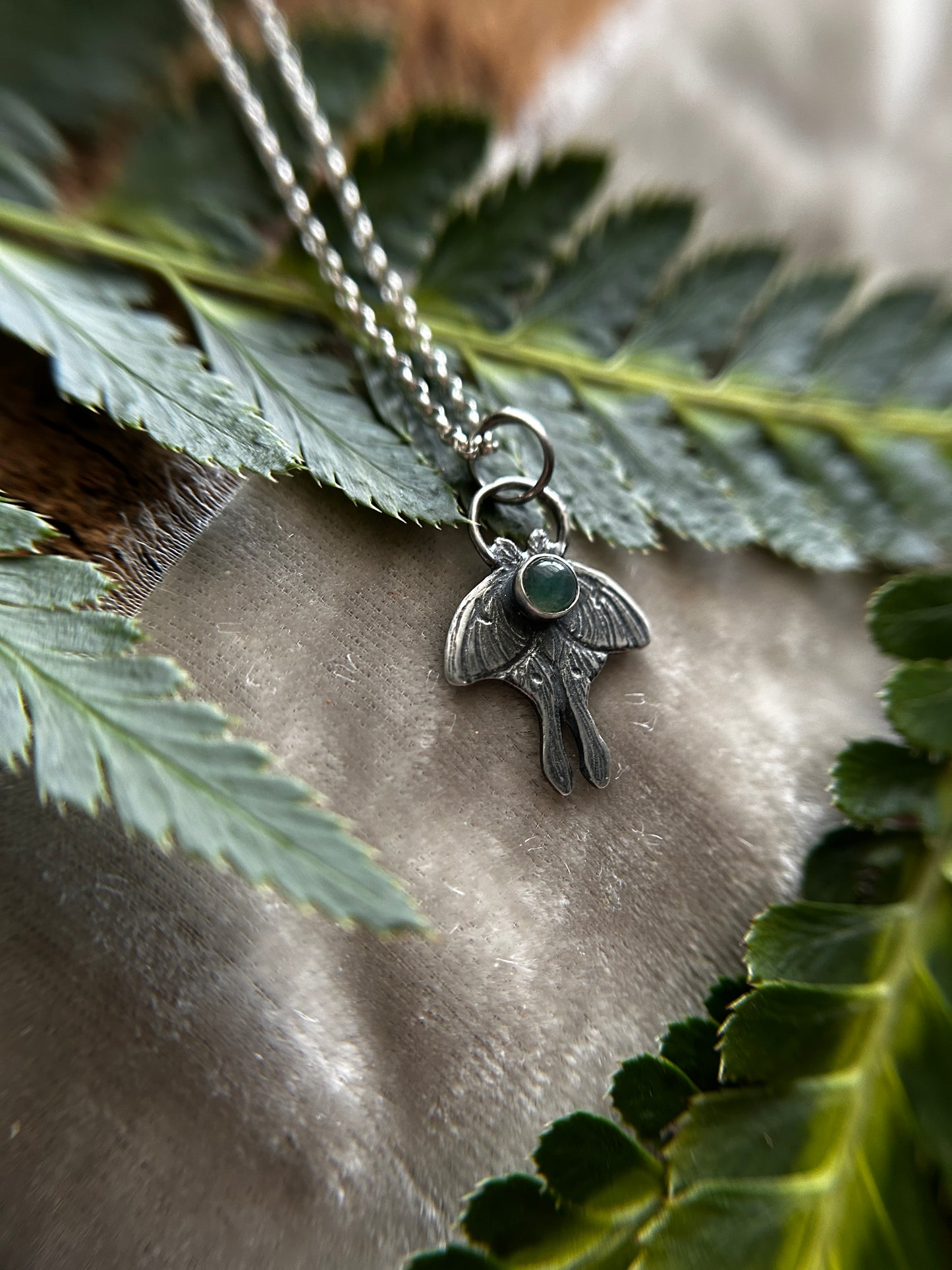 Luna moth necklace with choice of gemstone-sterling silver jewelry- made to order