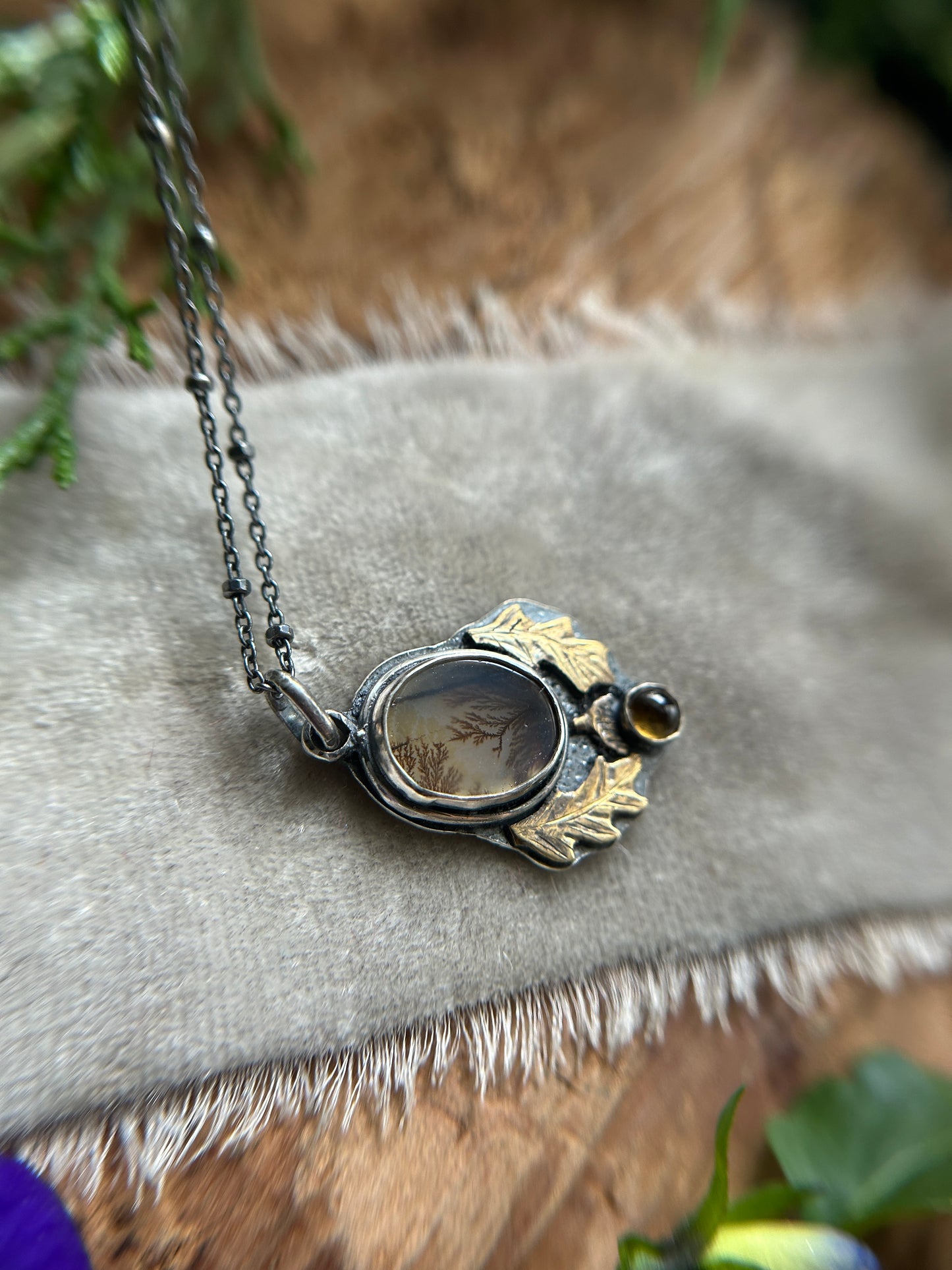 Oak Forest Acorn Necklace with Dendritic Agate