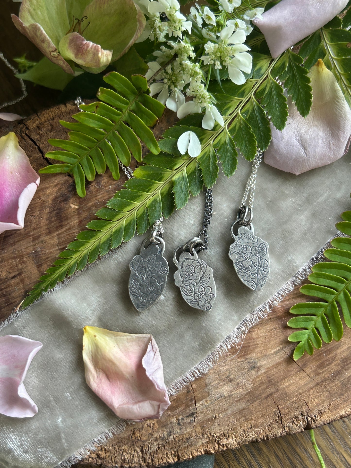Enchanted rose necklace with portrait cut quartz & choice of garnet or rose quartz- Sterling silver jewelry