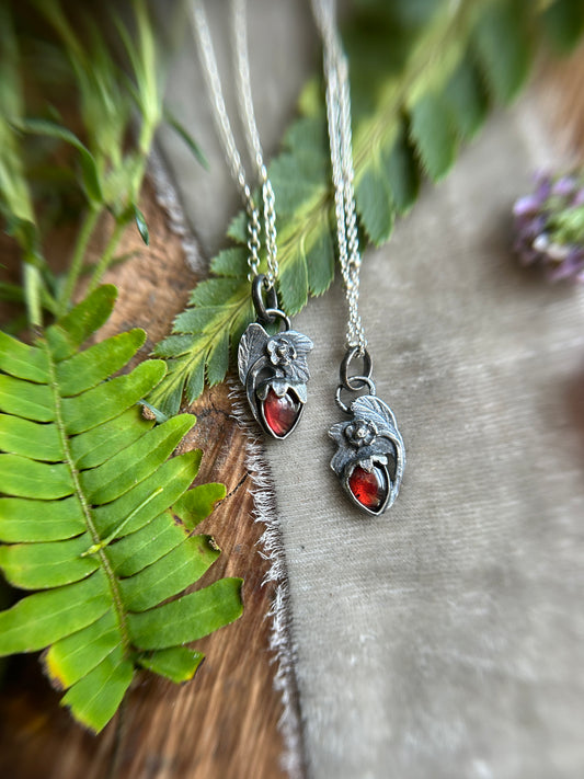 Strawberry red garnet necklace- Sterling silver jewelry