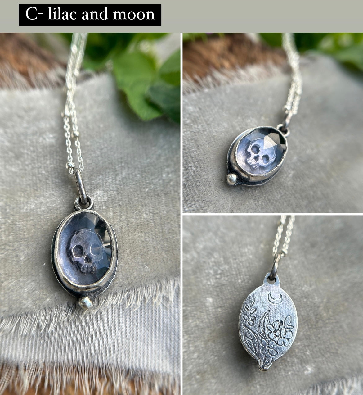 Amethyst skull necklaces-memento mori sterling silver ready to ship pendants