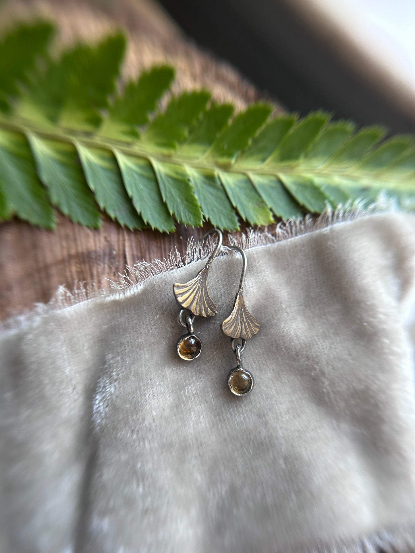 Woodland Gingko leaf earring- Sterling silver with brass jewelry