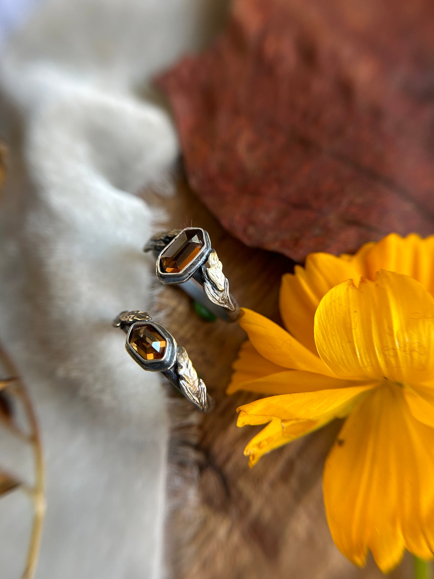 Ready to ship Goldenrod ring- size 8-9 hexagon zircon ring with sterling silver and brass