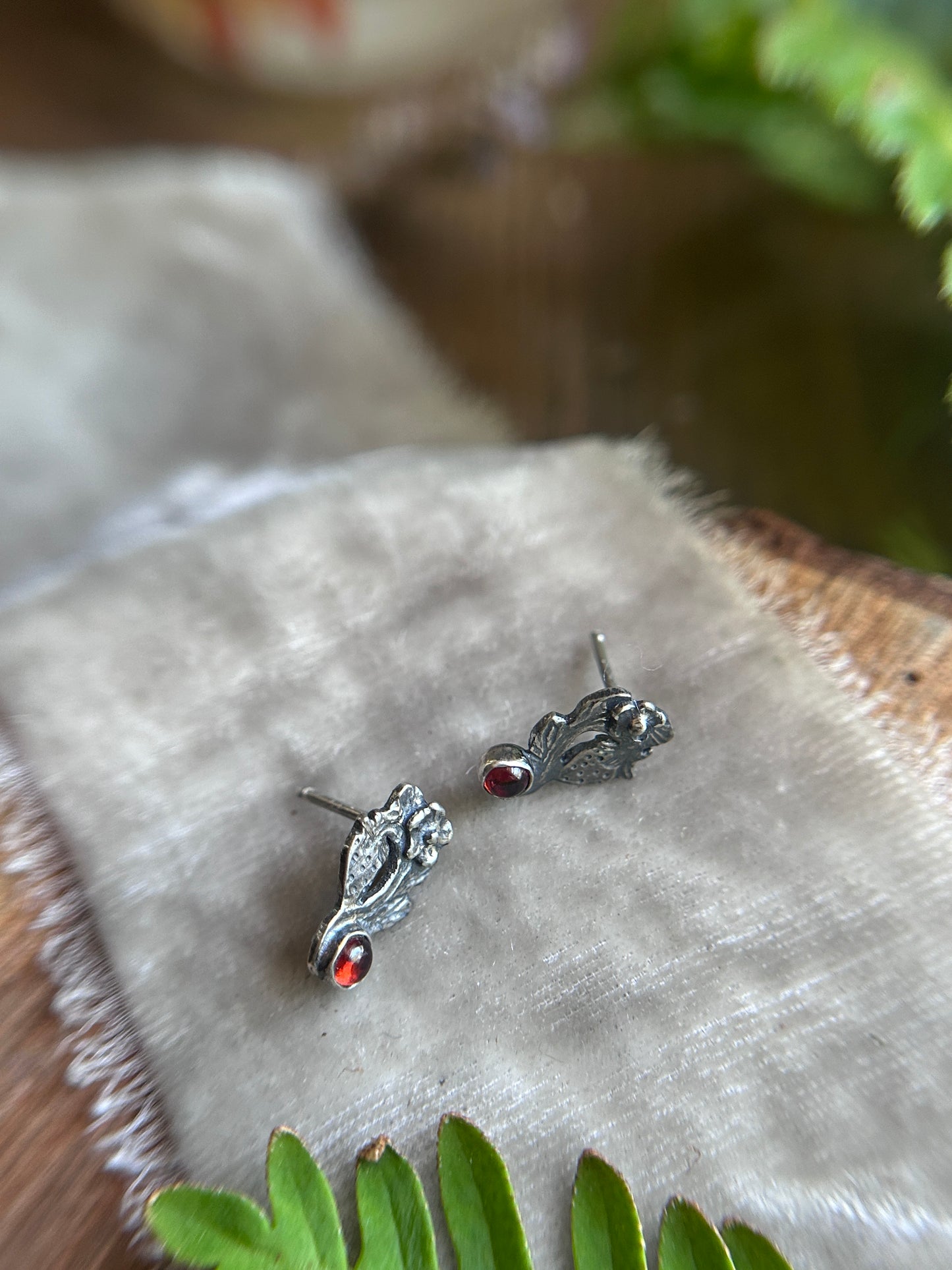 Strawberry post earrings- PREORDER-your choice of pink tourmaline or red garnet- Sterling silver earrings